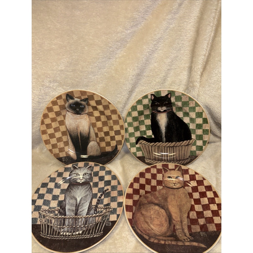 Sakura Country Kitties salad dessert plates David Carter Brown set 4 in box 2004